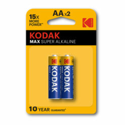 KODAK AA Max Super Alkaline 1.5v Batteries 10-Year Shelf Life (2 Pack)