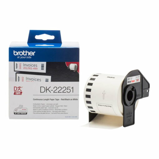 Brother DK-22251 Original 62mm x 15.24m Red/Black on White Continuous Paper Tape