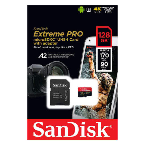 SanDisk Extreme Pro MicroSDXC UHS-I U3 A2 V30 128GB + Adapter