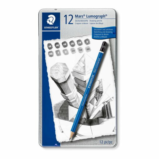 Staedtler Metal Case Containing 12 Pack Drawing Pencils in Assorted Degrees