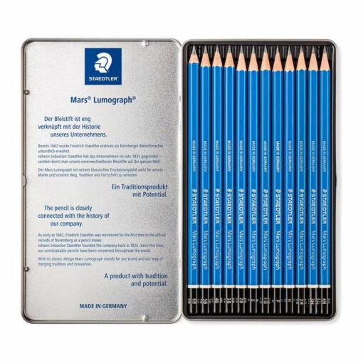 Staedtler Metal Case Containing 12 Pack Drawing Pencils in Assorted Degrees