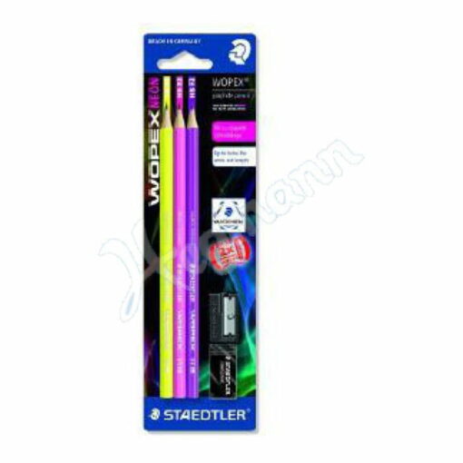 مجموعة أقلام الرصاص Staedtler Wopex Neon HB 3 عبوات مع مبراة وممحاة