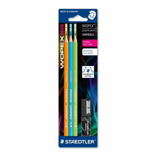 Staedtler Wopex (180FSBK3-2) Neon HB Pencil Set with Sharpener and Eraser