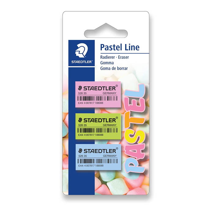 Staedtler Pastel Line (52635PBK3) Eraser Pastel Colors 3 Pack  |  Office Solutions  |  Office & School Supplies  |  Writing Tools  |  Erasers