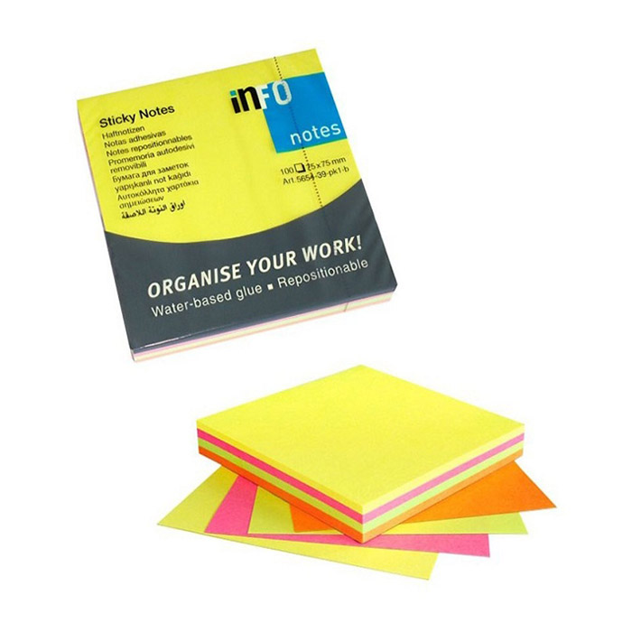 inFO Sticky Notes 75×75 mm 100 Sheets Multi Color  |  حلول مكتبية  |  اللوازم المكتبية والمدرسية  |  أوراق  |  وسادات وأعلام الملاحظات اللاصقة