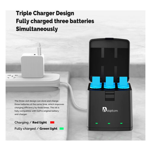 Adaptom Hero 11 10 9 Batteries (3-Pack) and Triple USB Quick Charger