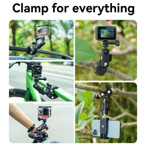 TELESIN Handlebar Clamp Mount with Flexible 360 Ball Head Bike Bicycle Motorcycle Boat Vehicle Tree Tube Extension Mounting Attachment for GoPro Insta360 DJI Action