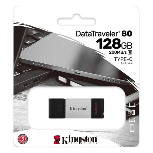 محرك أقراص فلاش Kingston DataTraveler 80 سعة 64 جيجابايت USB من النوع C (DT80/128GB) معدني