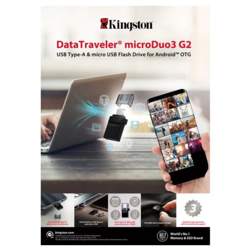 Kingston DataTraveler microDuo3 G2 128 جيجابايت: منفذ microUSB مزدوج وUSB من النوع A | أندرويد وتغ