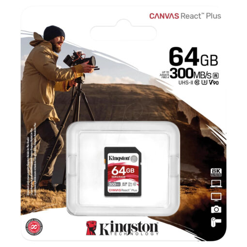 Kingston 64GB SDXC Canvas React Plus: Professional-Grade Memory Card | Up to 300MB/s Read