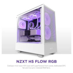 NZXT H5 Flow RGB ATX Tempered Glass Mid Tower Gaming Case – Matte White Brilliance