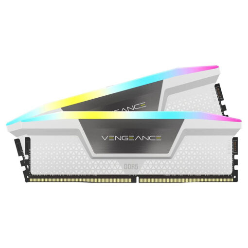 مجموعة ذاكرة CORSAIR VENGEANCE RGB 32GB (2x16GB) DDR5 RAM 6400MT/s CL32 باللون الأبيض
