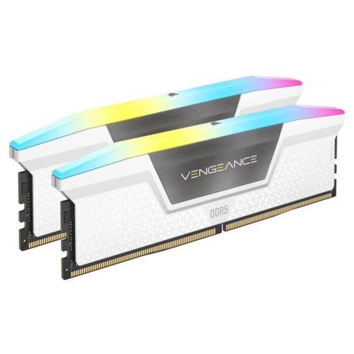 مجموعة ذاكرة CORSAIR VENGEANCE RGB 32GB (2x16GB) DDR5 RAM 6400MT/s CL32 باللون الأبيض