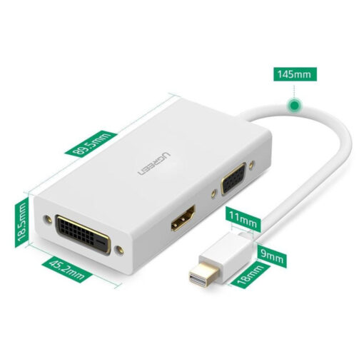 محول UGREEN Mini DP إلى HDMI VGA DVI (MD114) - اتصال شاشة ثلاثي في تصميم مضغوط