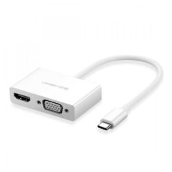 UGREEN Type C to HDMI+VGA Converter-White (MM123) – Dual Display Connectivity in White