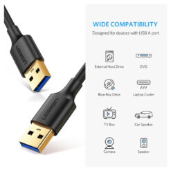 UGREEN US128 USB 3.0 Male to Male Cable – 2M – Standard – Length USB 3.0 Male to Male Cable for Various Applications