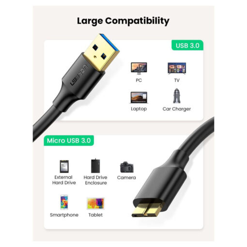 UGREEN US130 Micro USB 3.0 to USB - A Hard Drive Cable - 0.5M - Short Micro USB 3.0 Cable for Hard Drive Connectivity - Image 4