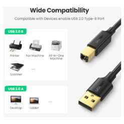 UGREEN US135 USB 2.0 Printer Scanner Cable – 1M – Short USB 2.0 Cable for Printer and Scanner Connectivity