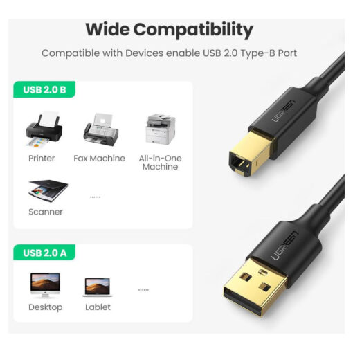 UGREEN US135 USB 2.0 كابل الماسح الضوئي للطابعة - 3M - قياسي - طول كابل USB 2.0 لتوصيل الطابعة والماسح الضوئي