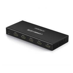 UGREEN 40202EU 1×4 HDMI Splitter – Black: Splits one HDMI input into four outputs, featuring a sleek black design.
