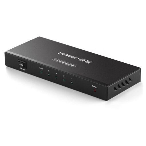 UGREEN 40202EU 1x4 HDMI Splitter - Black: Splits one HDMI input into four outputs, featuring a sleek black design. - Image 2