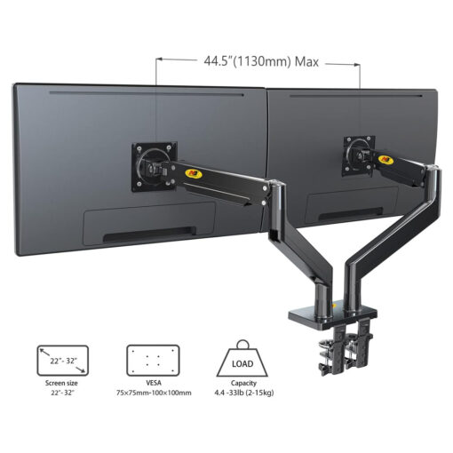 NB North Bayou G32 Dual Monitor Arm Ultra Wide Full Motion Swivel Monitor Mount with Gas Spring for 22''-32'' Monitors - Image 3