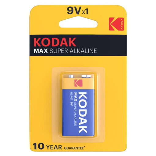 بطارية قلوية KODAK Max Alkaline 6LR61/9V عمرها الافتراضي 10 سنوات