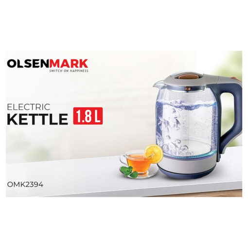 Olsenmark OMK2394 Illuminating Glass Kettle – 1.8L, Fast Boil, Auto Shut Off