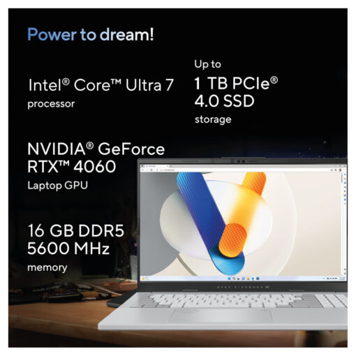 ASUS Vivobook Pro 15 OLED Laptop – AI Ready, 15.6″ 3K 120Hz OLED, Intel Core Ultra 7 155H, NVIDIA GeForce RTX 4060, 1TB SSD, Windows 11 Home, Cool Silver