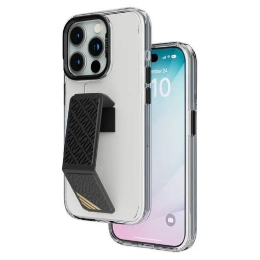 Levelo Morphix Clara Grip Case for iPhone 15 – Premium Leather Kickstand, Shock-Proof