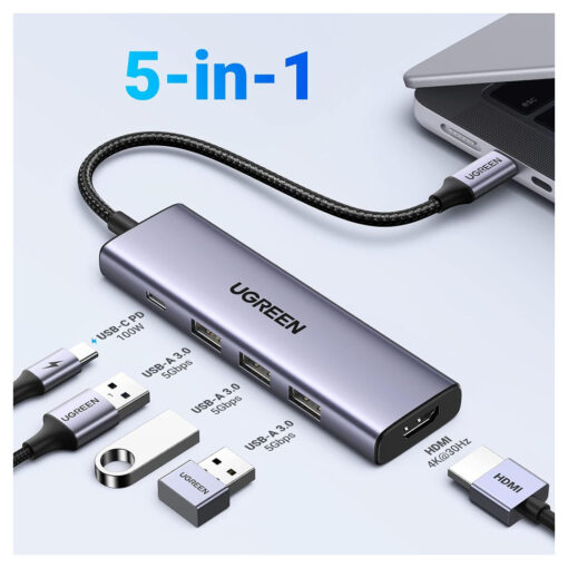 UGREEN 5-IN-1 USB-C Hub with 100W PD and 4K@30Hz HDMI - Image 2