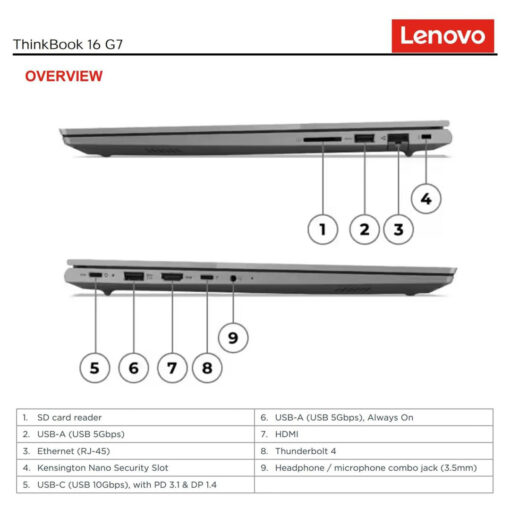 ⁦Lenovo ThinkBook 16 G7 IML | Intel Core Ultra 7 155H, 16 Cores, Integrated AI Boost, 16" FHD+ IPS 300 nits, Toploader⁩ - الصورة ⁦8⁩