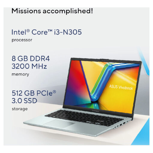 ASUS Vivobook Go 15 Laptop 2024 - Intel Core i3-N305, 8GB DDR4, 512GB SSD, 15.6" FHD IPS-Level Display, Green Gray - Image 6