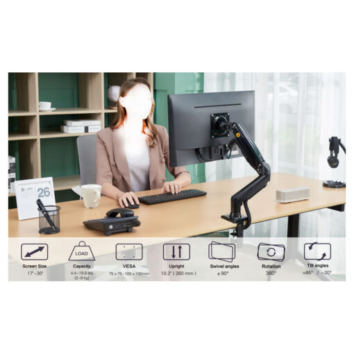 NB North Bayou F80 Monitor Mount - Adjustable Desk Mount for 17-30 Inch Monitors (4.4-19.8 lbs) with Tilt, Rotation, Swivel, and Gas Spring Height Adjustment - Image 6