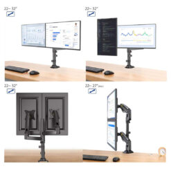 NB North Bayou GF35 Dual Arm Gas-Spring Monitor Desk Mount for 17-27 Inch Screens