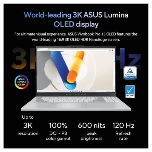 ASUS Vivobook Pro 15 OLED Laptop (2024) - AI Ready, Intel Core Ultra 7 155H, 15.6" 3K OLED 120Hz Display, NVIDIA GeForce RTX 4050, 1TB SSD, Cool Silver - Image 6