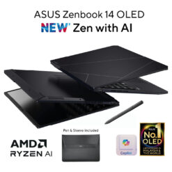 ASUS Zenbook 14 OLED Laptop – AMD Ryzen 7 8840HS Processor, Ryzen AI XDNA, 16GB DDR5X, 14.0″ FHD Display, Windows Hello, Sleeve & Stylus, Jade Black