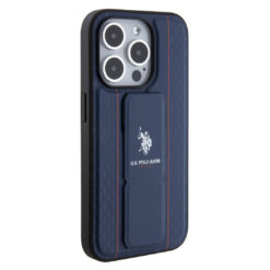 U.S. Polo Assn. PU Leather Textured Pattern Grip Stand Case for iPhone 15 Series