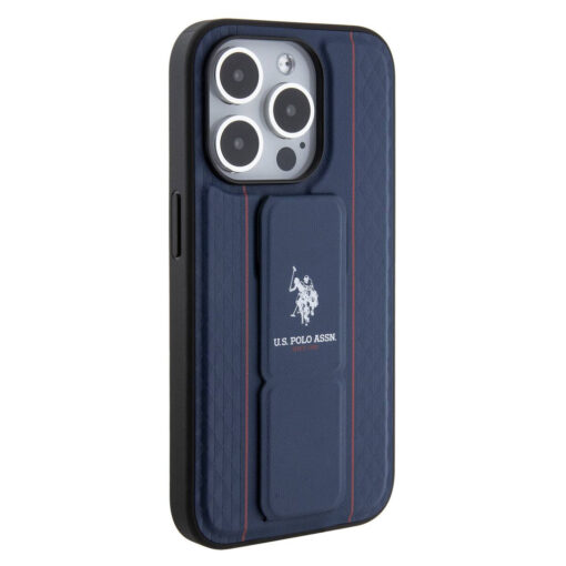 U.S. Polo Assn. PU Leather Textured Pattern Grip Stand Case for iPhone 15 Series