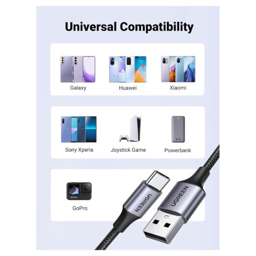 UGREEN 60408 3M USB Type-C to A Quick Charging Cable - Space Gray Aluminum Braid - Image 4