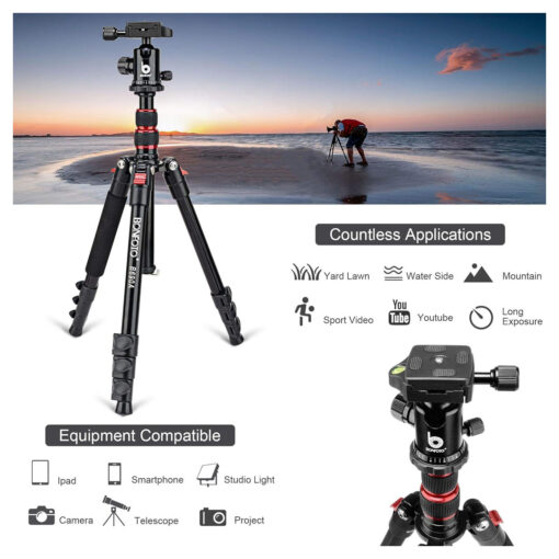 Lightweight Aluminum Tripod with Portable Design – Adjustable and Stable Camera Stand - Image 3