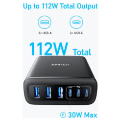 Anker 112W 6-Port Desktop Charger - USB-C & USB-A - Buy Online in Jordan | OfficeJo