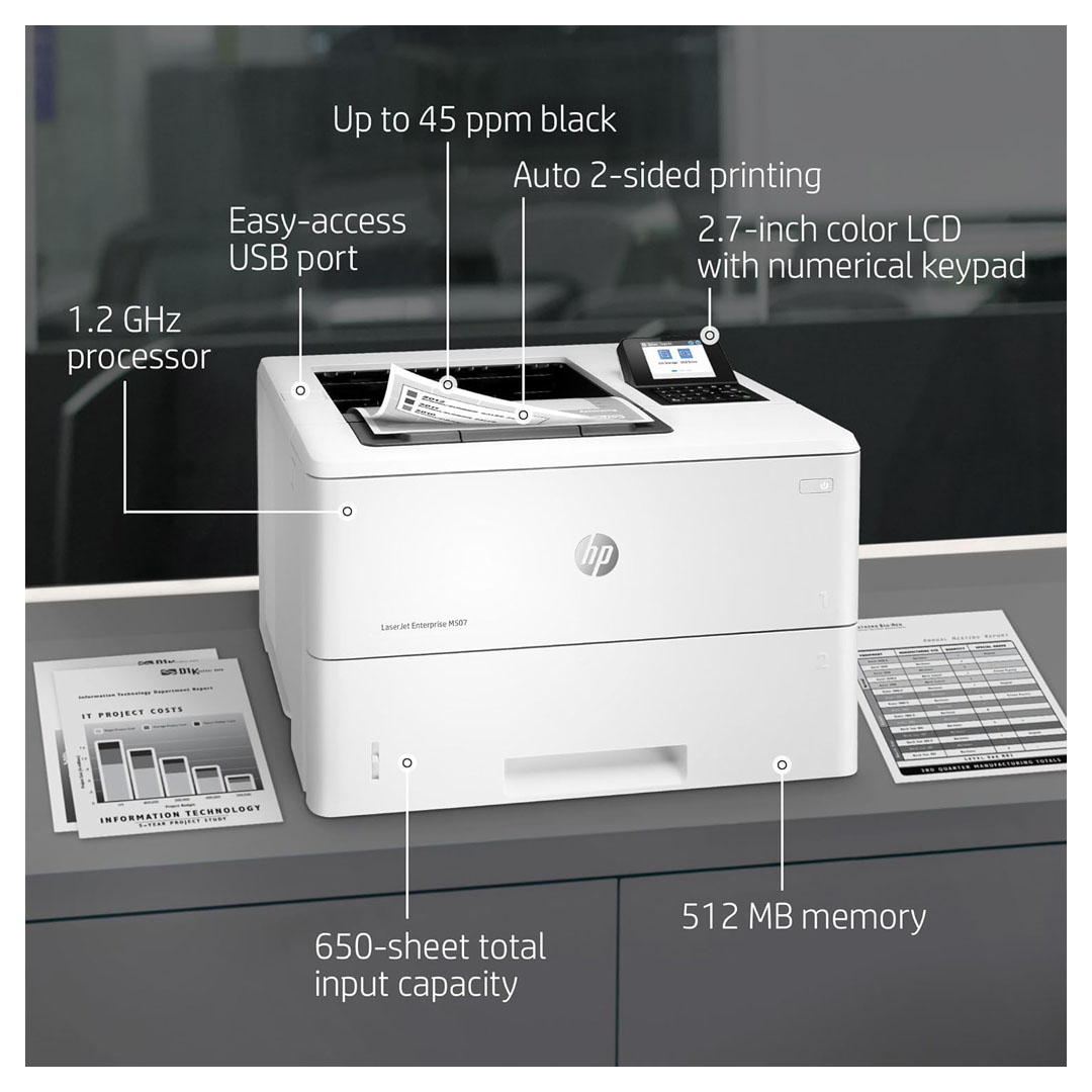 HP LaserJet Enterprise M507dn – 45ppm, Network Ready, Security Features Price in Jordan HP LaserJet Enterprise M507dn – 45ppm, Network Ready, Security Features - Buy Online in Jordan | OfficeJo
