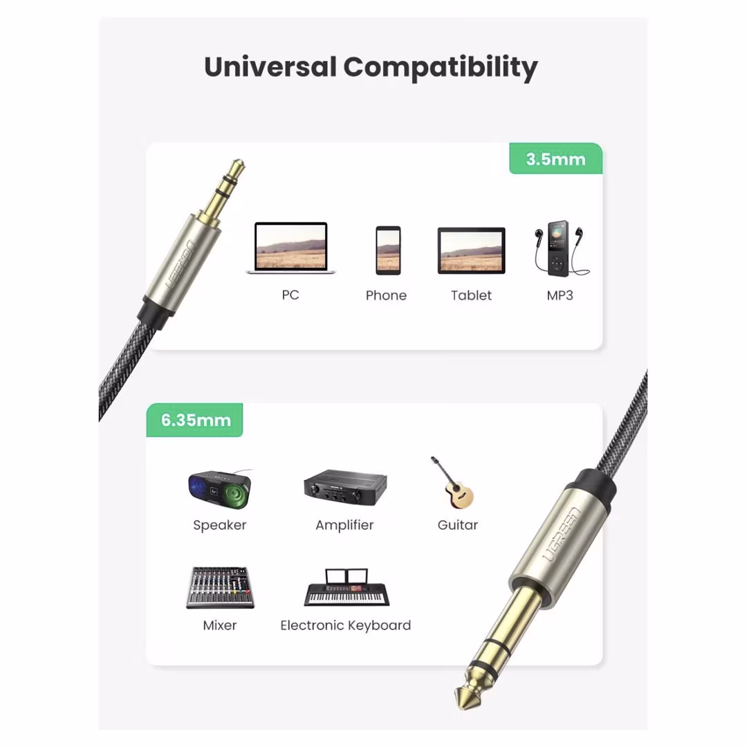 UGREEN 3.5mm TRS to 6.35mm TS Audio Cable 5M (AV127) Price in Jordan UGREEN 3.5mm TRS to 6.35mm TS Audio Cable 5M (AV127) - Buy Online in Jordan | OfficeJo