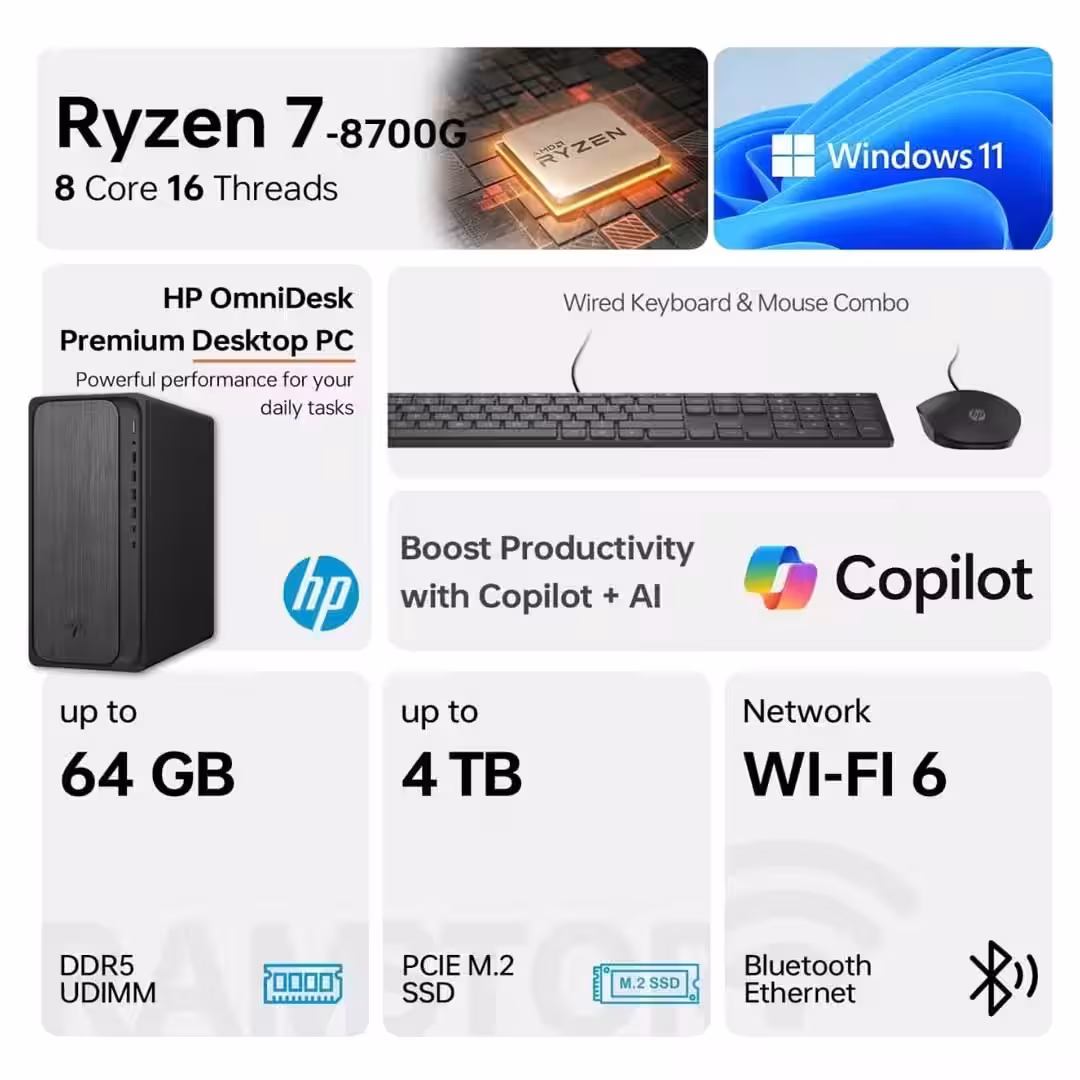HP OmniDesk M02-0234m Gaming Desktop – Ryzen 7 8700G, 16GB DDR5, 1TB SSD Price in Jordan HP OmniDesk M02-0234m Gaming Desktop – Ryzen 7 8700G, 16GB DDR5, 1TB SSD - Buy Online in Jordan | OfficeJo