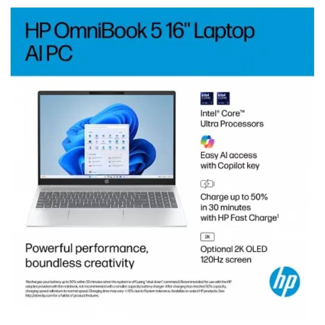 HP OmniBook 5 Laptop – Intel Core Ultra 7 255U, 16GB LPDDR5X, 512GB SSD, 16" 2K Touch Screen Price in Jordan HP OmniBook 5 Laptop – Intel Core Ultra 7 255U, 16GB LPDDR5X, 512GB SSD, 16" 2K Touch Screen - Buy Online in Jordan | OfficeJo