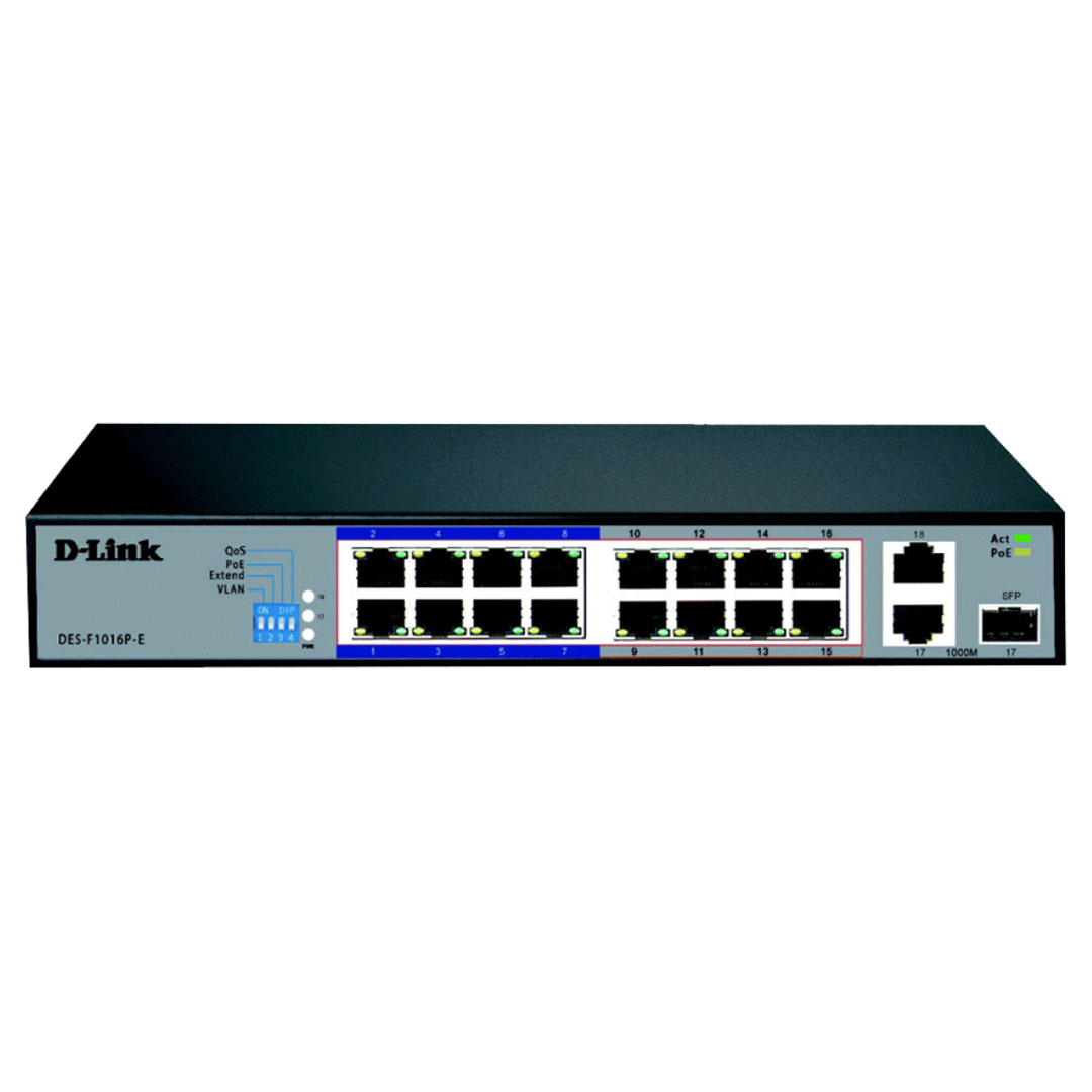 D-Link DES-F1016P-E 16-Port PoE+ Switch – 150W Power, 250m Range Price in Jordan D-Link DES-F1016P-E 16-Port PoE+ Switch – 150W Power, 250m Range - Buy Online in Jordan | OfficeJo