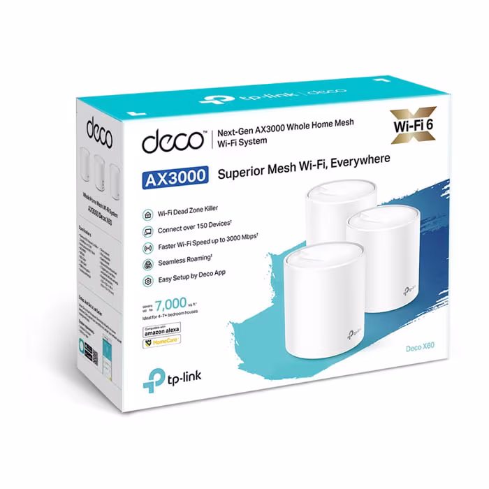 TP-Link Deco X60 AX3000 Whole Home Mesh Wi-Fi 6 System (3 Pack) Price in Jordan TP-Link Deco X60 AX3000 Whole Home Mesh Wi-Fi 6 System (3 Pack) - Buy Online in Jordan | OfficeJo