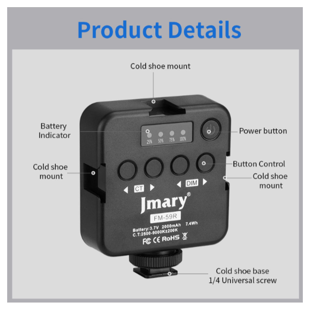 Jmary FM-59R Mini Video Fill LED Light – 5W, 2500–9000K, Type-C Price in Jordan Jmary FM-59R Mini Video Fill LED Light – 5W, 2500–9000K, Type-C - Buy Online in Jordan | OfficeJo