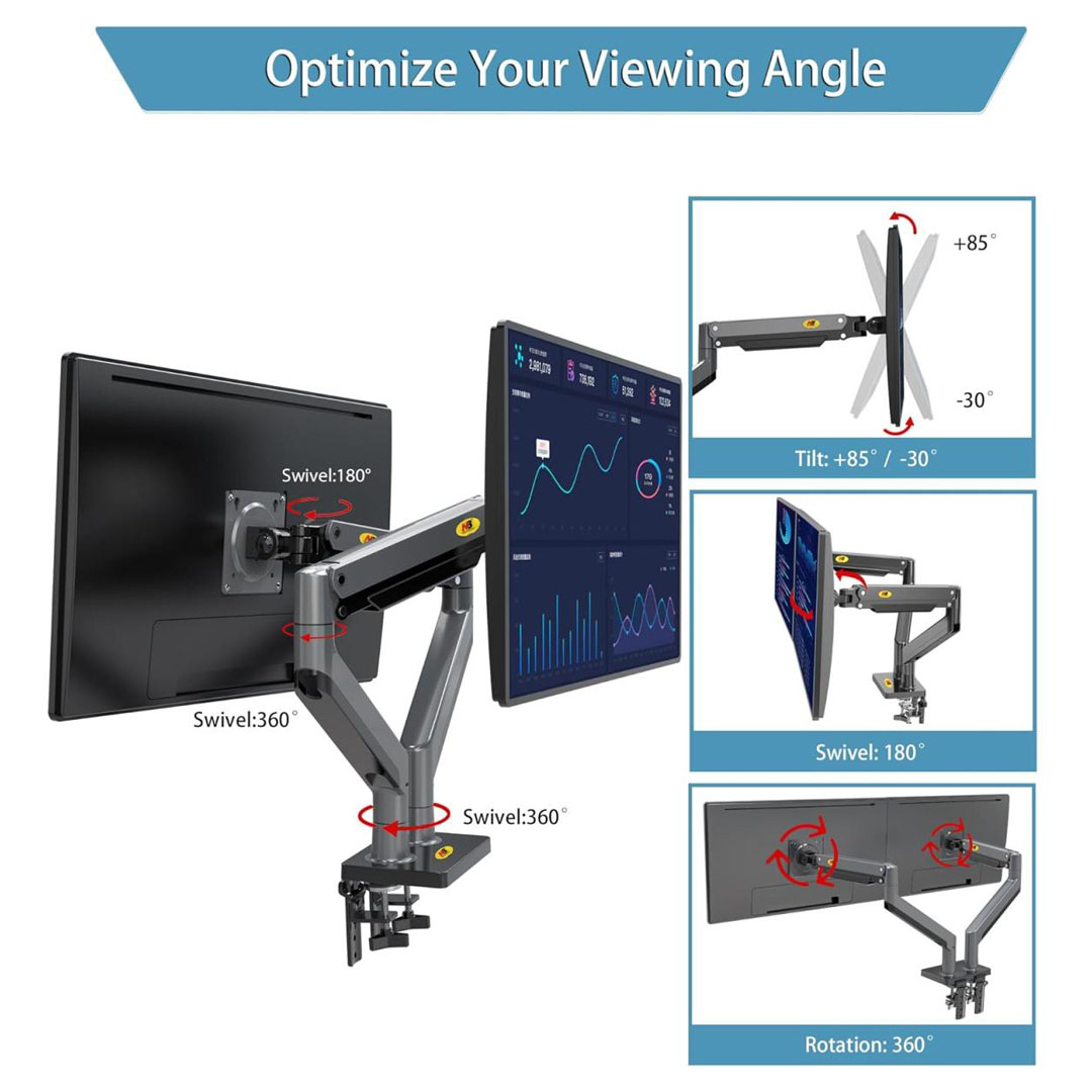 NB North Bayou G35 22"-32" Dual Monitor Stand – Gas-Spring, 2–12kg, 360° Rotation, VESA 75x75/100x100 Price in Jordan NB North Bayou G35 22"-32" Dual Monitor Stand – Gas-Spring, 2–12kg, 360° Rotation, VESA 75x75/100x100 - Buy Online in Jordan | OfficeJo